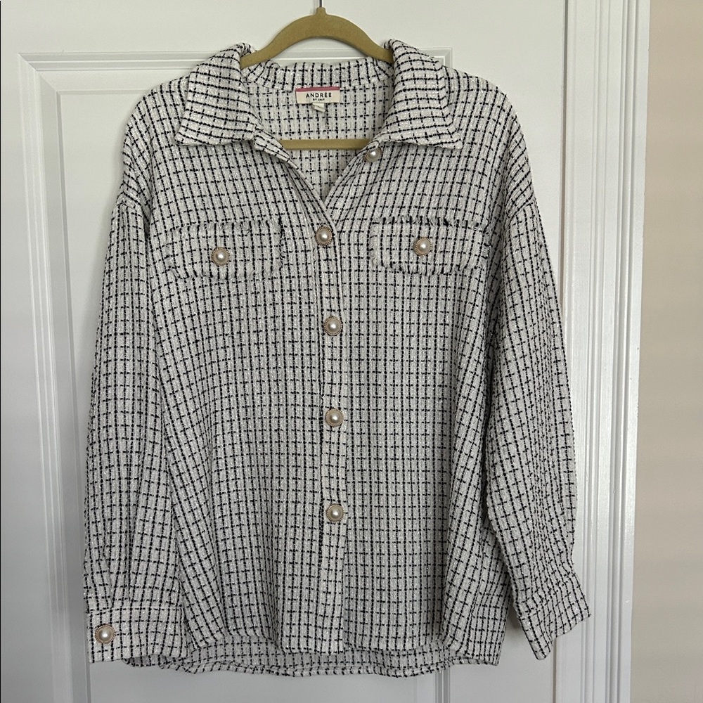 Black and White Plaid Button-Up Shacket